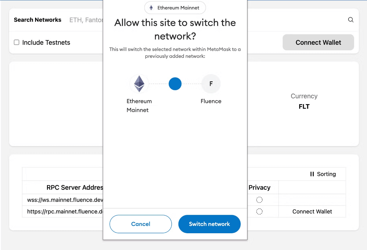 Switching to Fluence Network in MetaMask